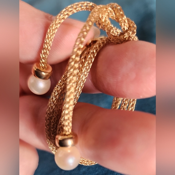 Michael Anthony 14K Yellow Gold Mesh Pearl Lariat Necklace - Picture 4 of 6